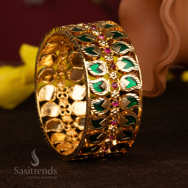 Premium Rich Look 24K Micro Gold Plated 2 Line Mango Palakka Bangle | Kerala Traditional One Gram Jewellery