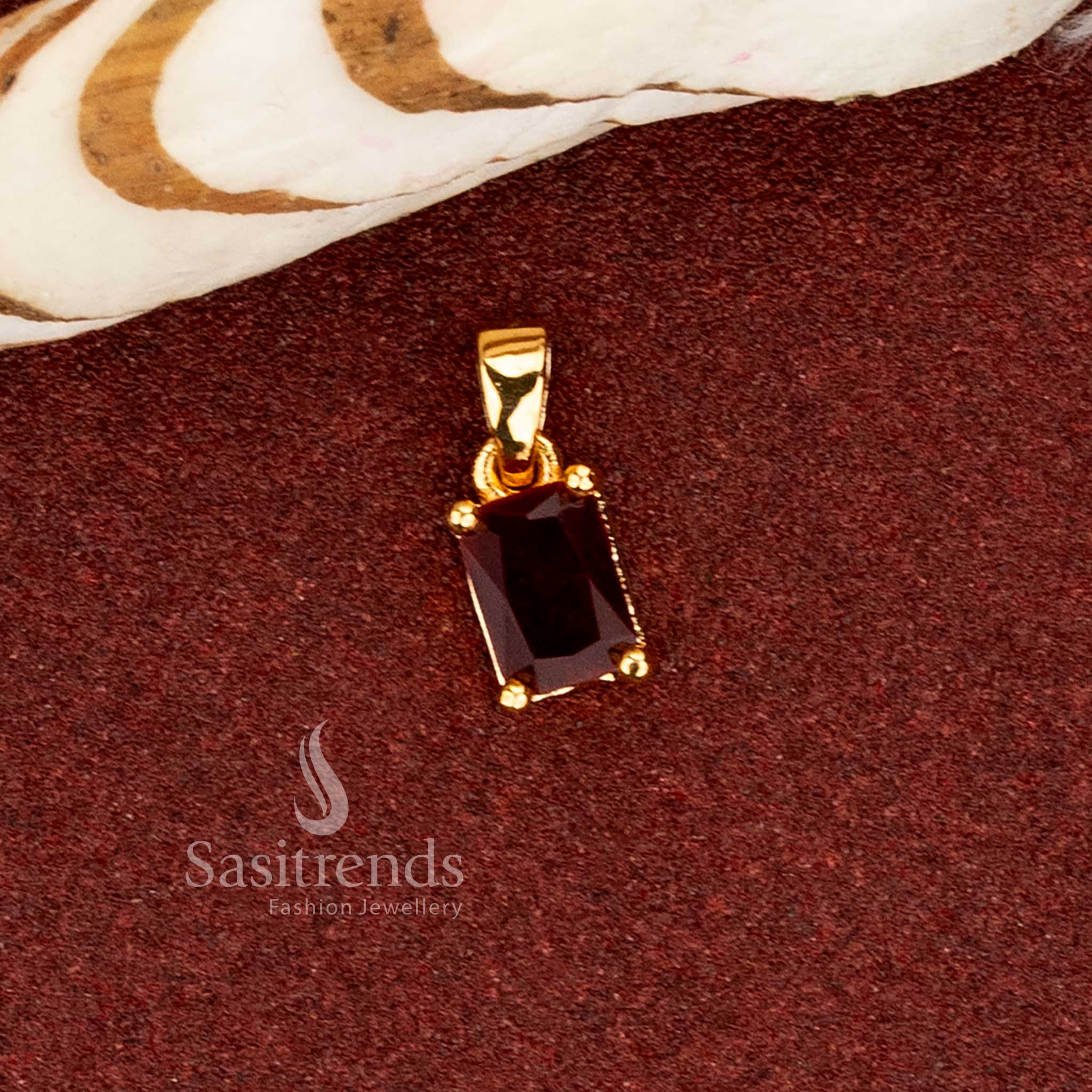 Sasitrends gold look rectangular maroon stone pendant designed with balanced proportions and high polish micro gold finish