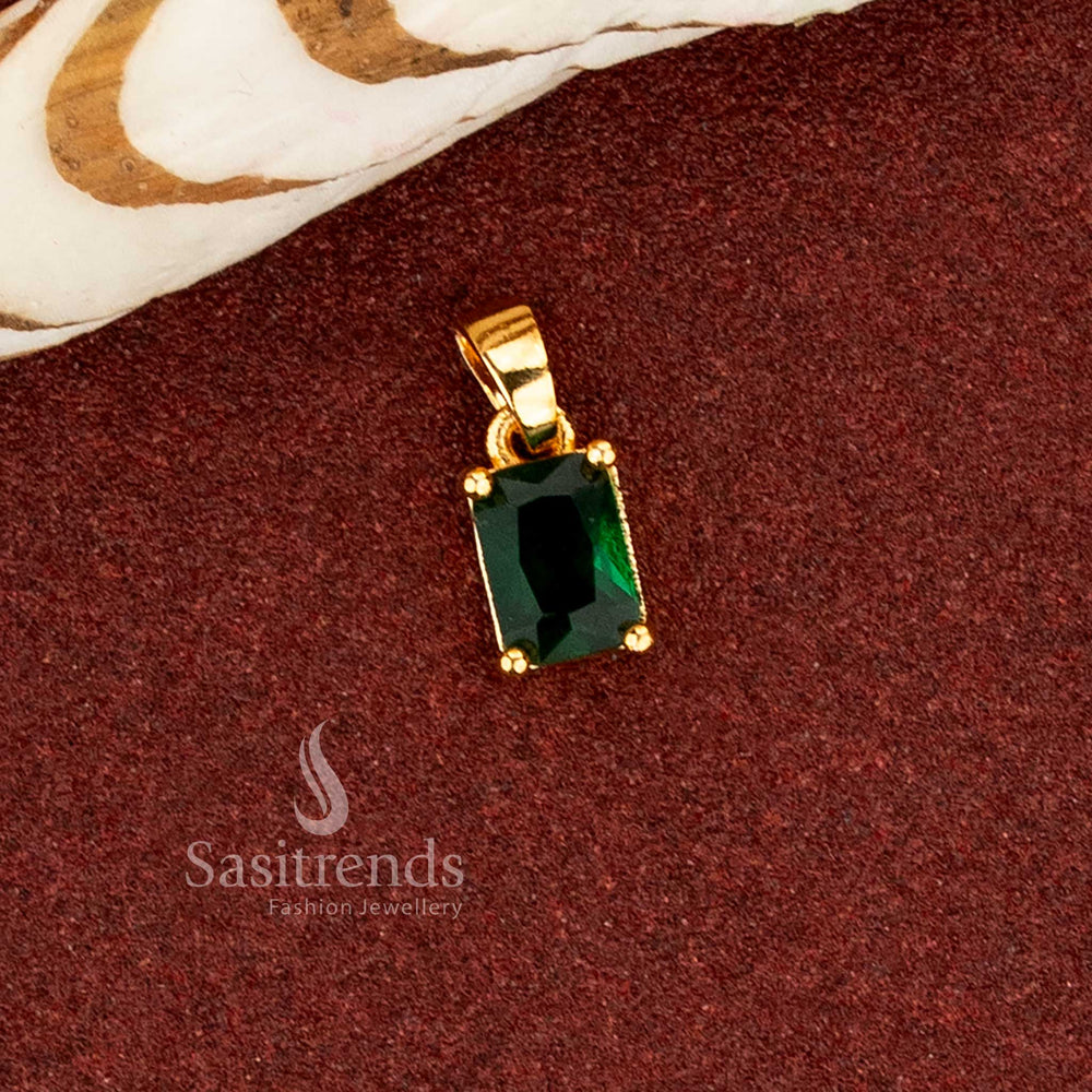 Sasitrends elegant rectangular green stone pendant crafted in 24K one gram micro gold plating with structured geometric design