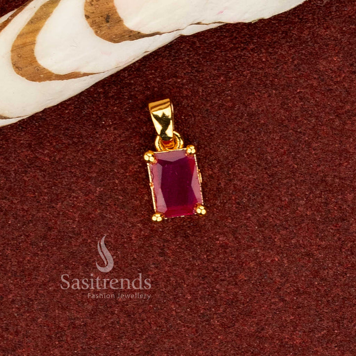 Sasitrends premium micro gold plated pendant with rectangular faceted ruby stone and classic four-prong detailing 