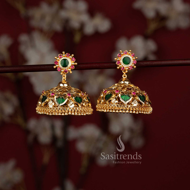 Sasitrends micro gold plated palakka katta dome earrings with traditional Kerala temple jewellery bridal design