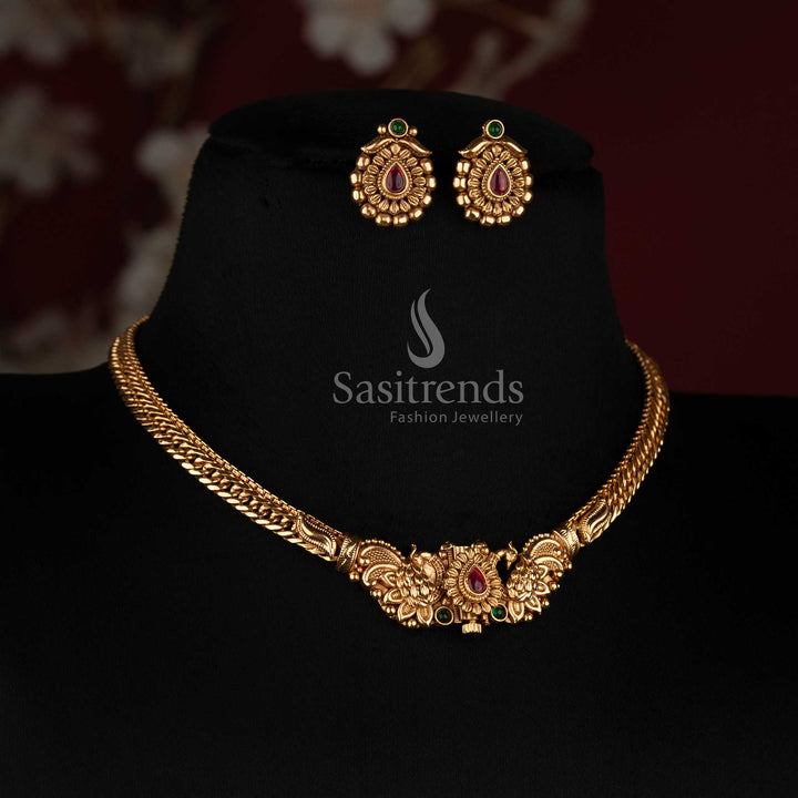 Sasitrends antique gold plated traditional Indian necklace set collection with three distinctive temple-inspired designs 