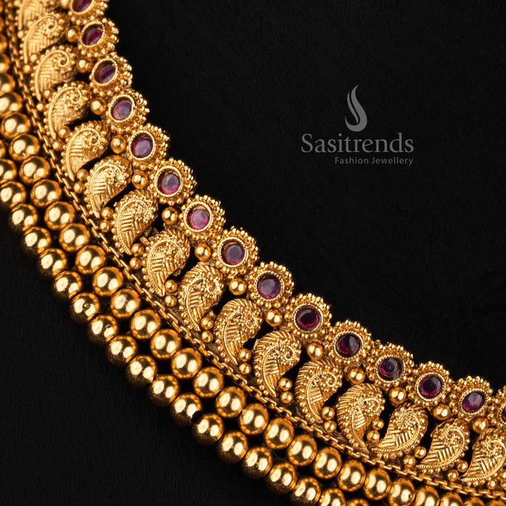 Sasitrends Antique Gold Plated Traditional Paisley Motif Broad Choker Necklace Set 