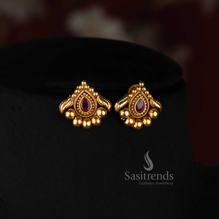 Luxurious Antique Gold Plated Multi-Row Beaded Choker Necklace Set with Ornamental Teardrop Motif | Special Occasion Wear - Sasitrends 