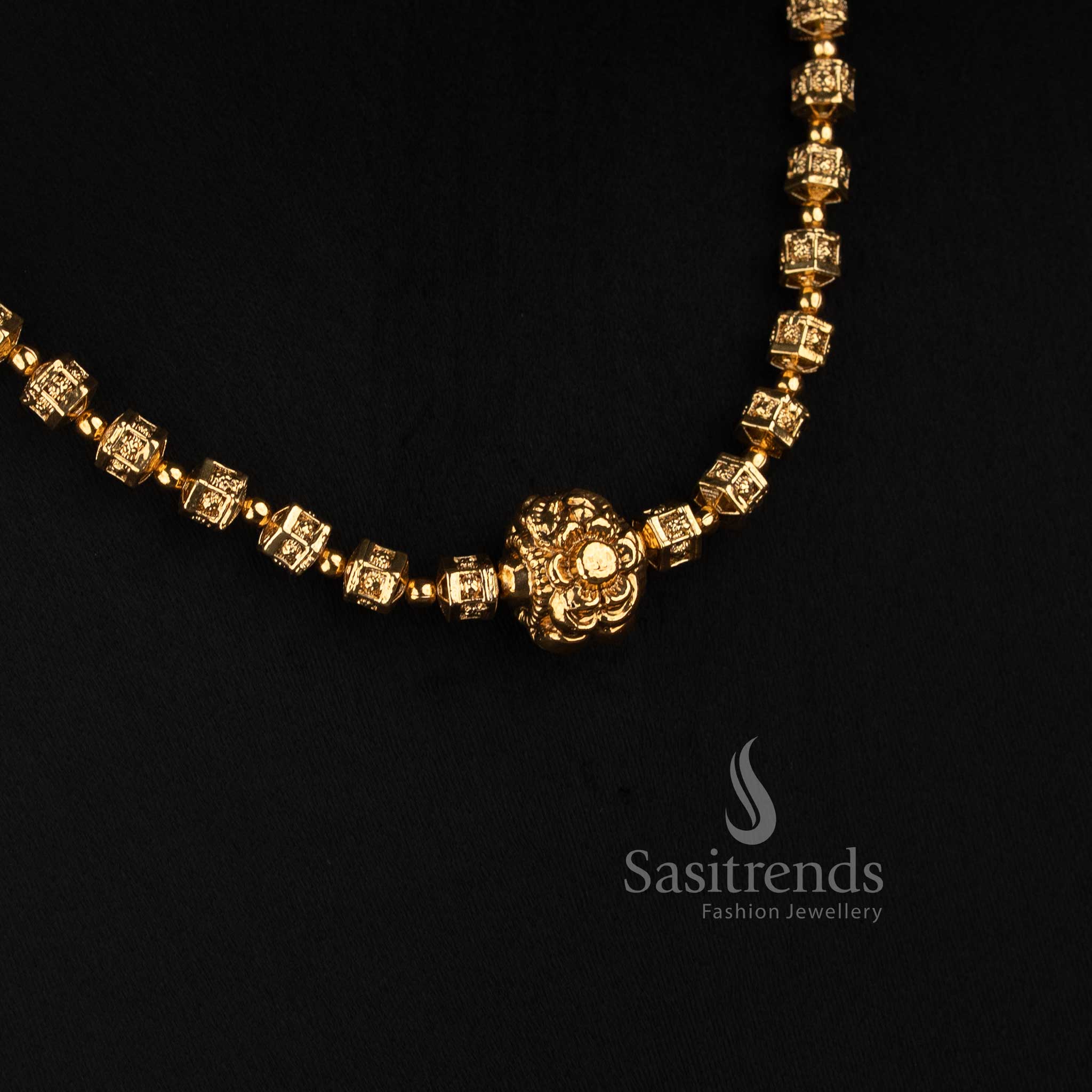 Sasitrends antique gold traditional necklace set featuring repeated square ornamental beads and detailed floral earrings 