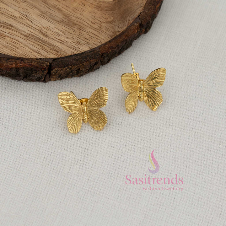 Elegant Trendy Gold Plated Butterfly Textured Stud Earrings for Office Wear