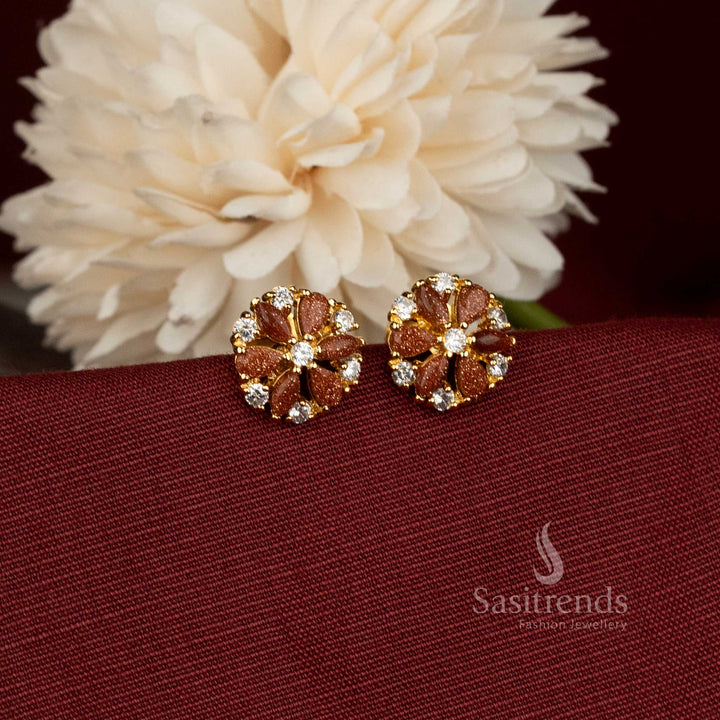 Sasitrends Micro Gold Plated Round Floral Cluster AD Stone Stud Earrings