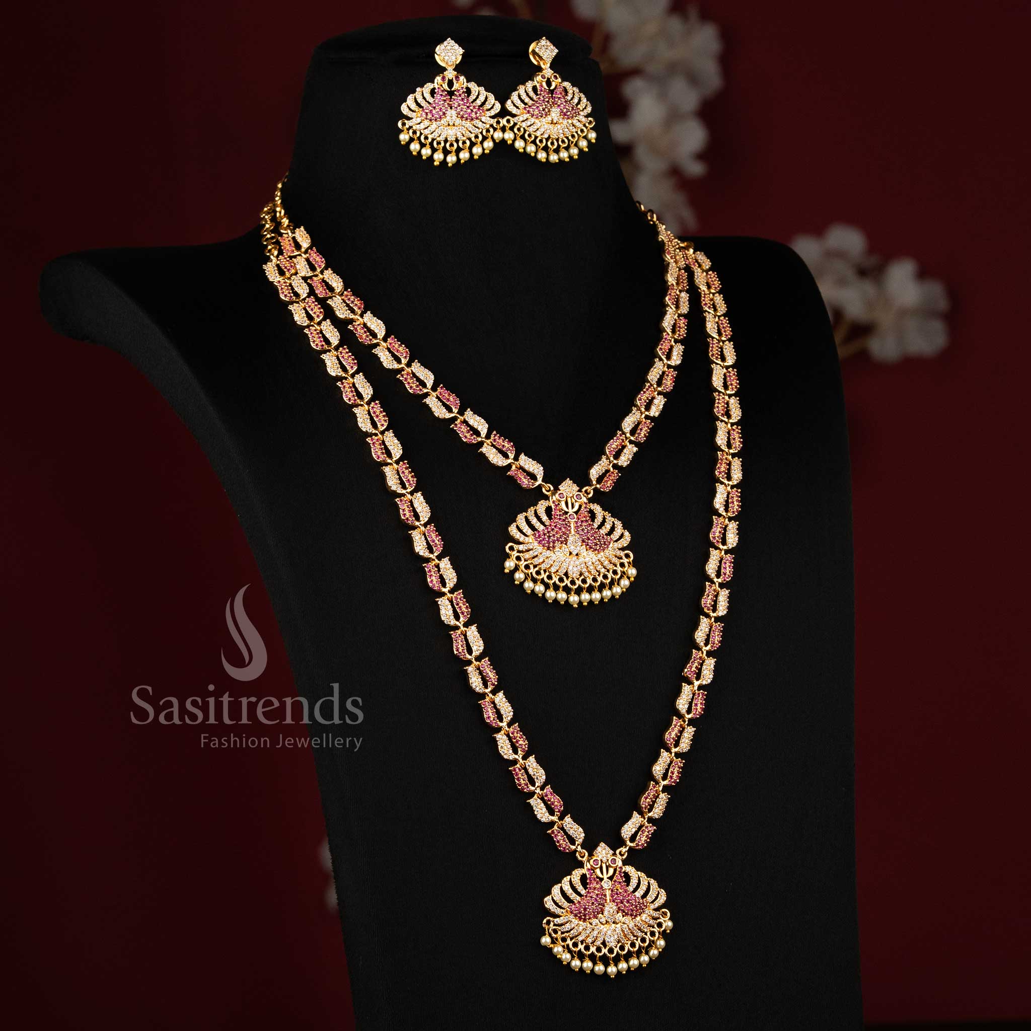 Elegant Flower Pendant Necklace Set - Perfect for Traditional Occasions