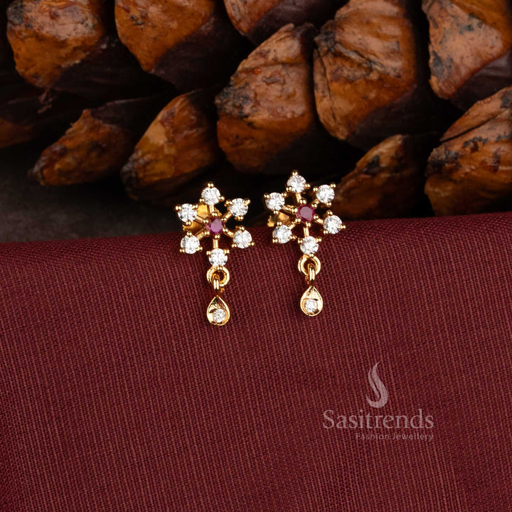 Sparkling Snowflake American Diamond Micro Gold Plated Drop Earrings - Sasitrends