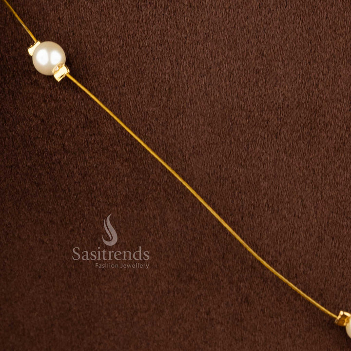 Sasitrends designer invisible American diamond pendant necklace with pearl bead chain gold plated festive jewellery