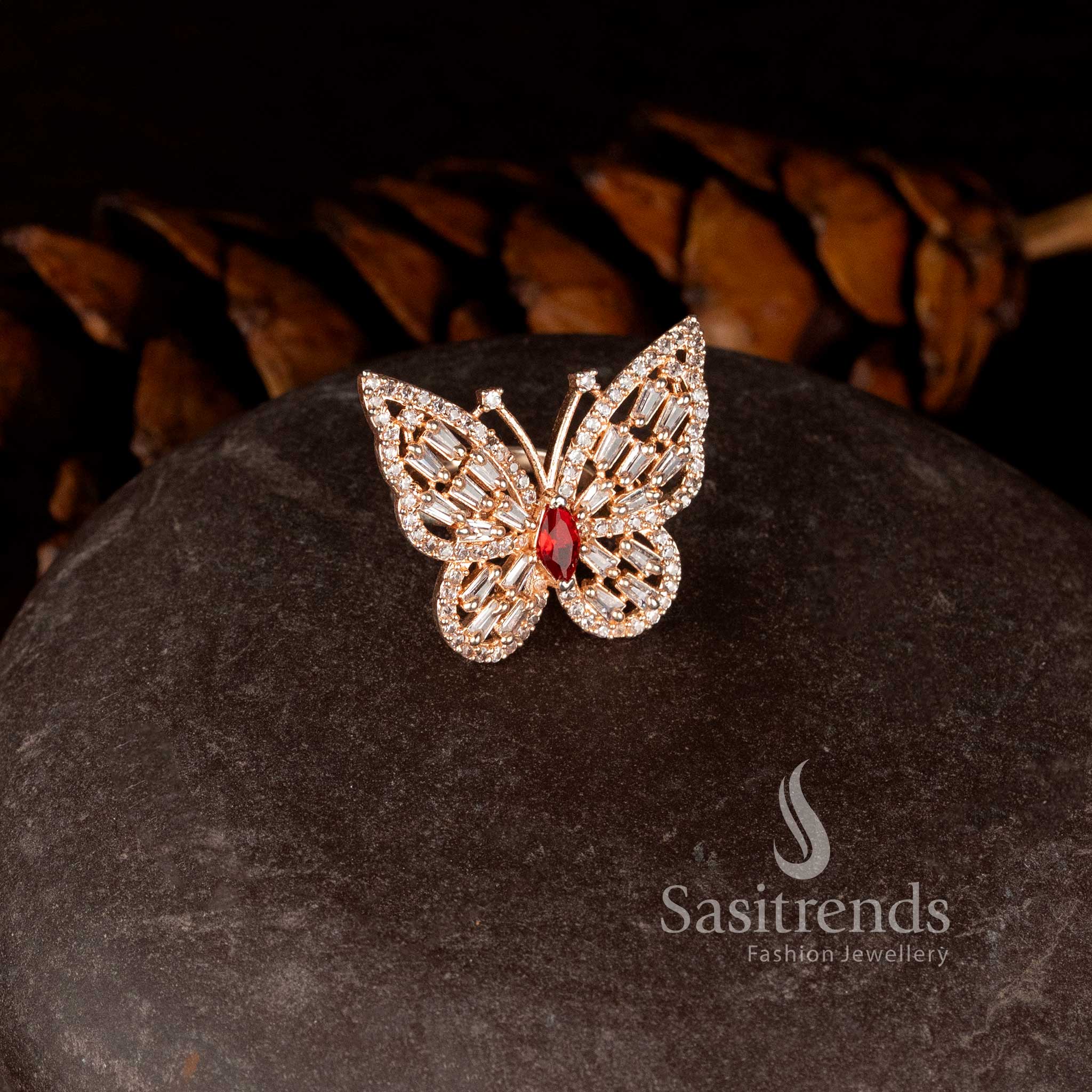 Sparkling ruby butterfly rose gold ring - Sasitrends