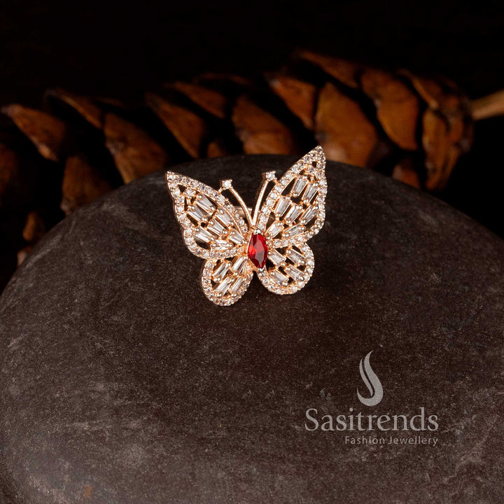 Sparkling ruby butterfly rose gold ring - Sasitrends