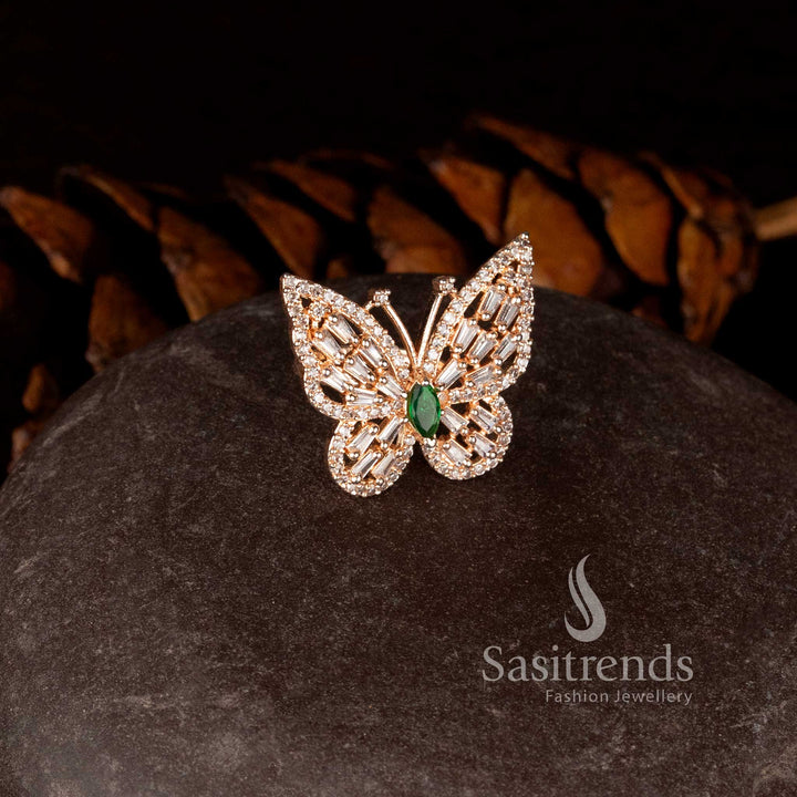 American Diamond rose gold butterfly statement ring - Sasitrends