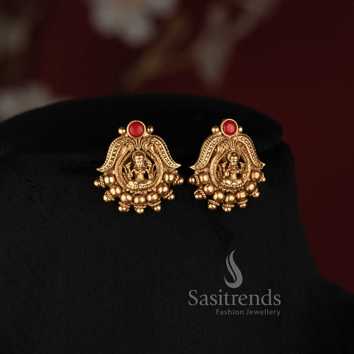 Sasitrends antique gold coral bead mala Ganesa design necklace jewellery set for festive and traditional wear