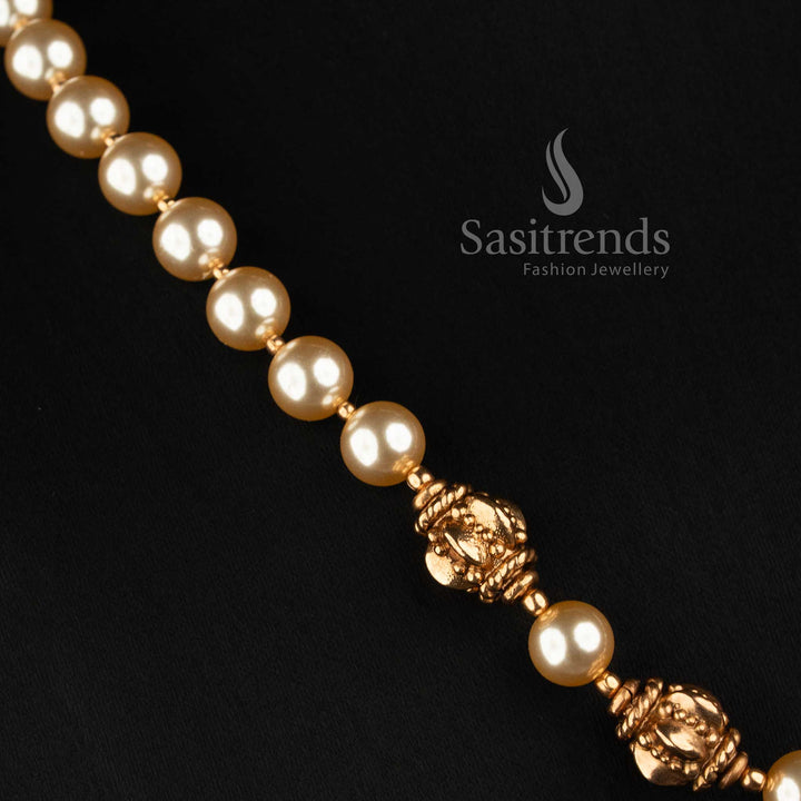 Sasitrends antique gold pearl necklace with filigree carved spherical beads and pearl sunburst earrings