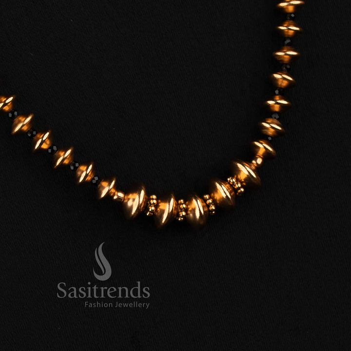 Sasitrends antique gold plated golden bead strand short and long mala necklace set with matching floral stud earrings