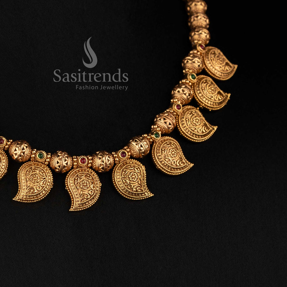 Sasitrends antique gold plated traditional temple mango paisley necklace set with intricate ornamental detailing