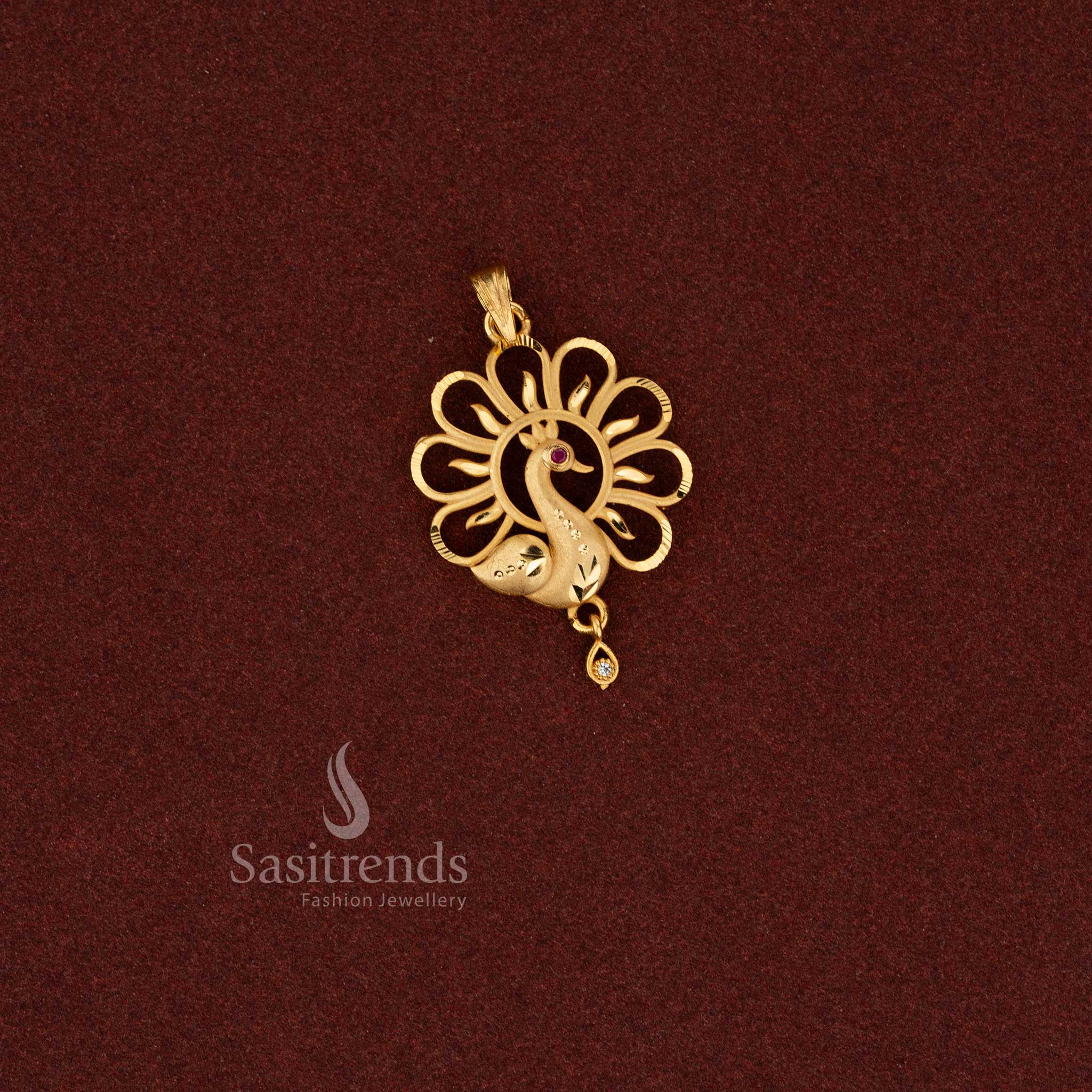 Sasitrends artisan crafted 24K micro gold plated ethnic forming pendant inspired by temple jewellery traditions designed for cultural events and heritage styling