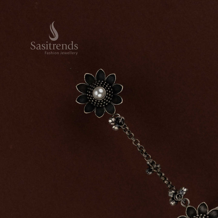 Sasitrends artisan style oxidised finger ring and floral kada bracelet jewellery crafted with detailed ethnic design perfect for Navarathri festivities and traditional styling