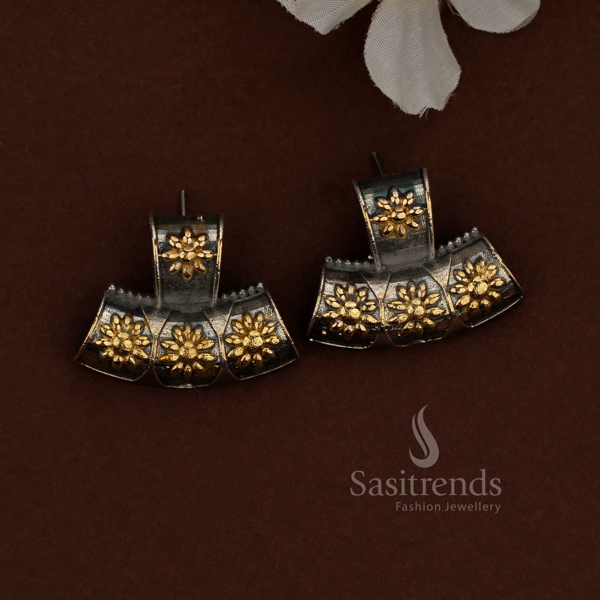 Stunning 92.5  dual tone silver oxidised plated husli jewellery set - Sasitrends