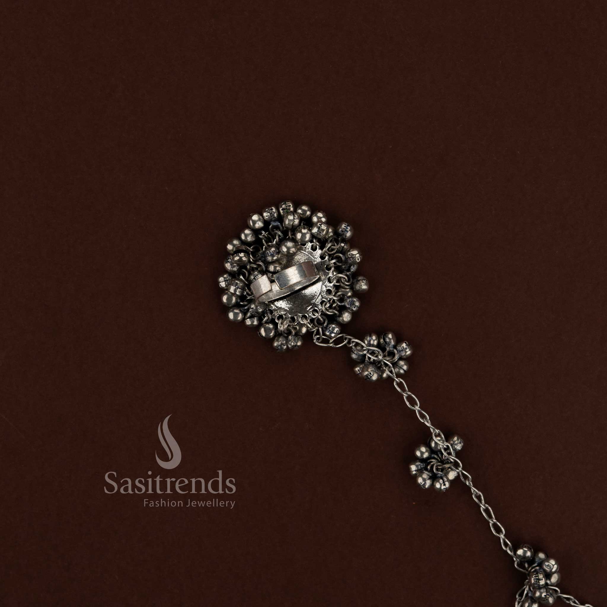 Sasitrends attractive oxidised ethnic finger ring and kada bracelet jewellery set crafted with traditional design elements ideal for Navarathri festivities, temple visits and cultural gatherings 