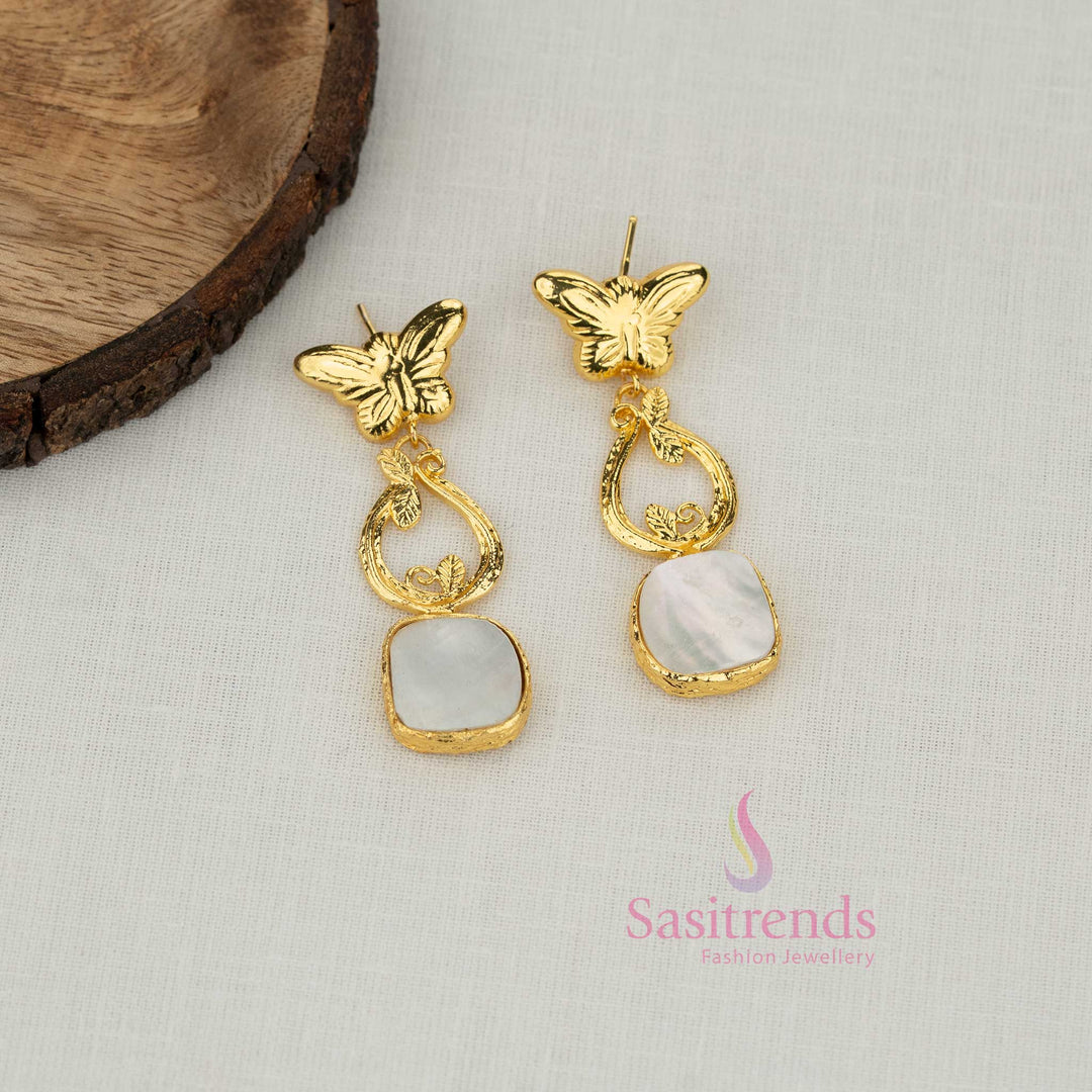 Sasitrends graceful butterfly filigree square cut mother of pearl stud earrings 