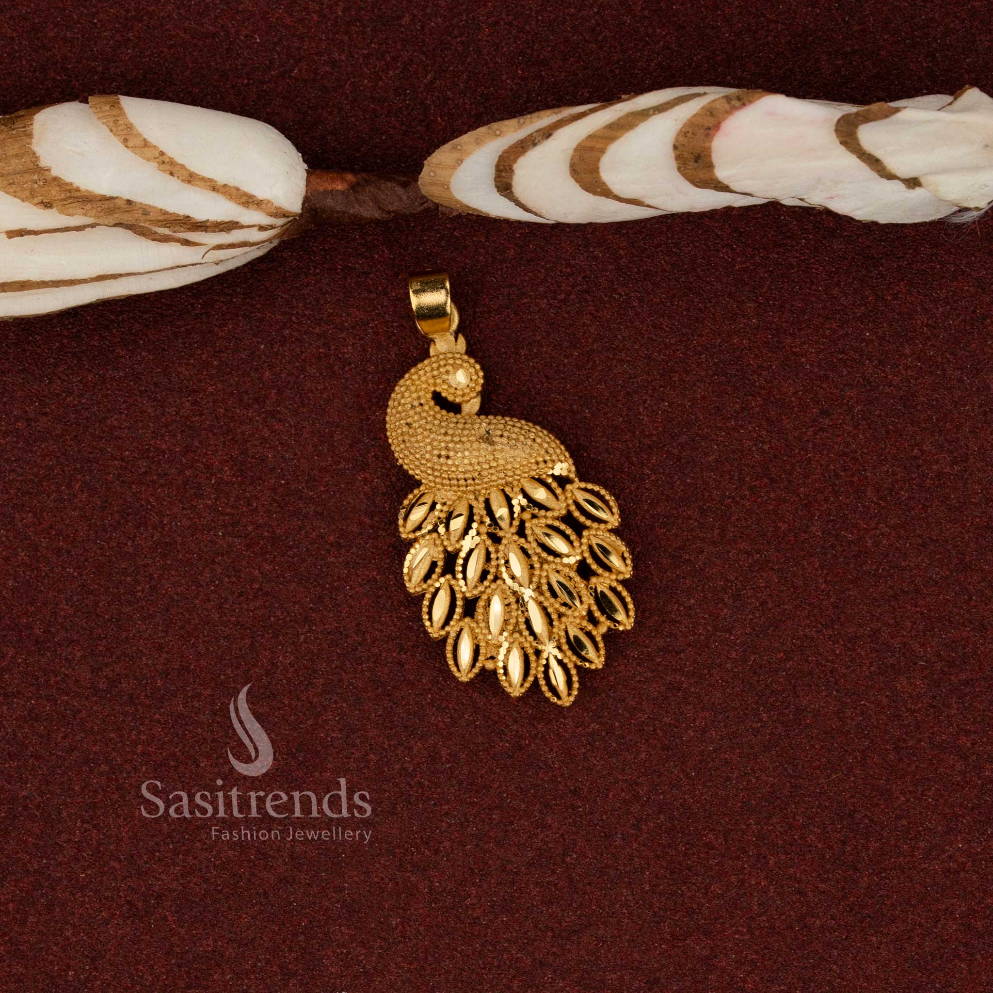 Sasitrends peacock classic ethnic 24K micro gold plated forming pendant featuring refined cultural design crafted for elegant traditional jewellery styling