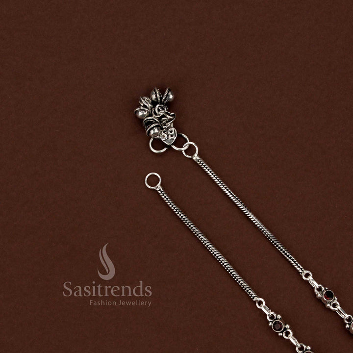 Sasitrends versatile oxidised floral pattern chain red anklets perfect for everyday wear collections