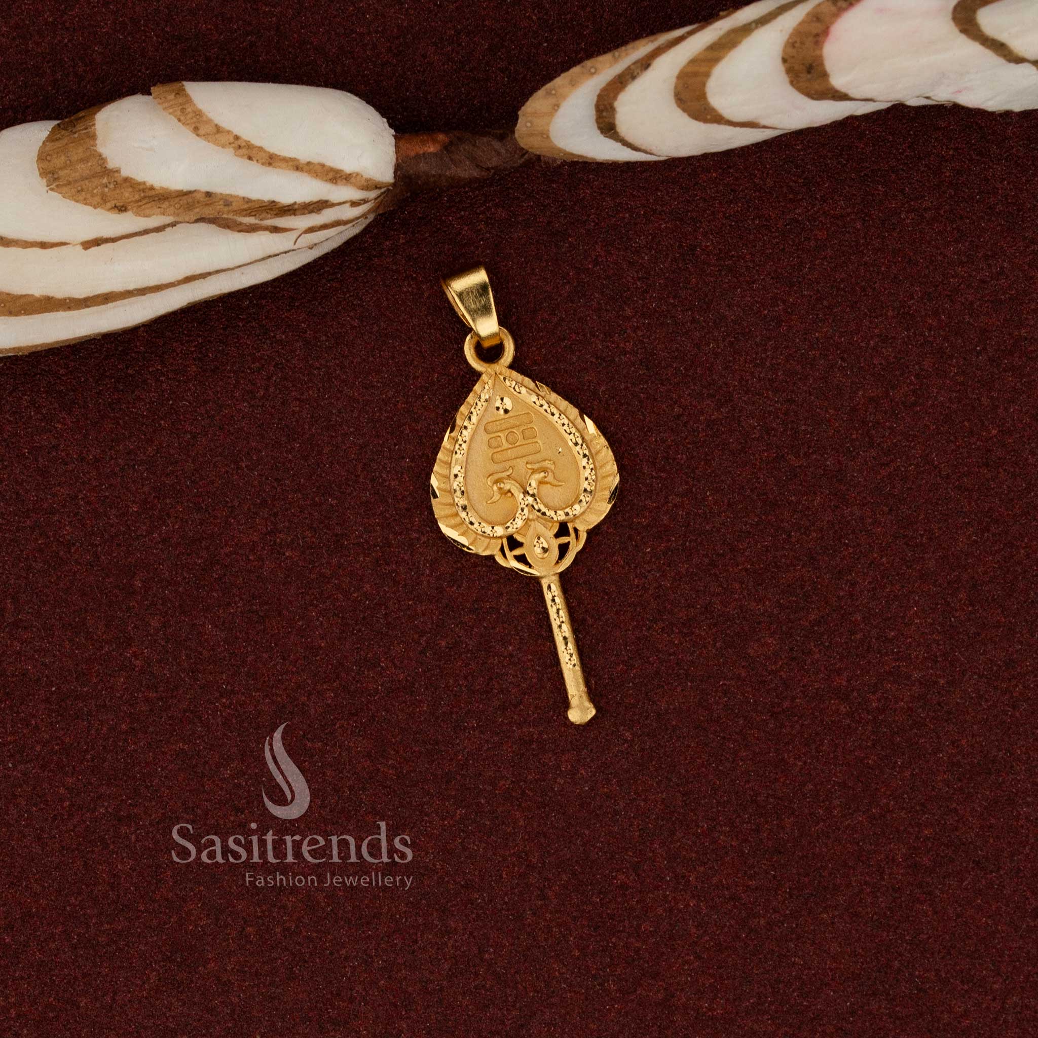 Sasitrends classic temple inspired 24K micro gold plated forming vel motif pendant crafted with intricate traditional design ideal for ethnic fashion and spiritual gatherings