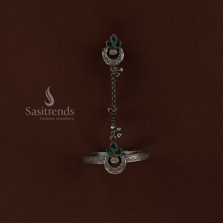 Sasitrends cultural oxidised finger ring and kada bracelet jewellery designed for Navarathri festival wear and elegant traditional outfits