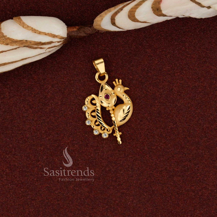 Sasitrends cultural style 24K micro gold plated ethnic vel peacock forming pendant featuring classic craftsmanship for traditional attire and spiritual events