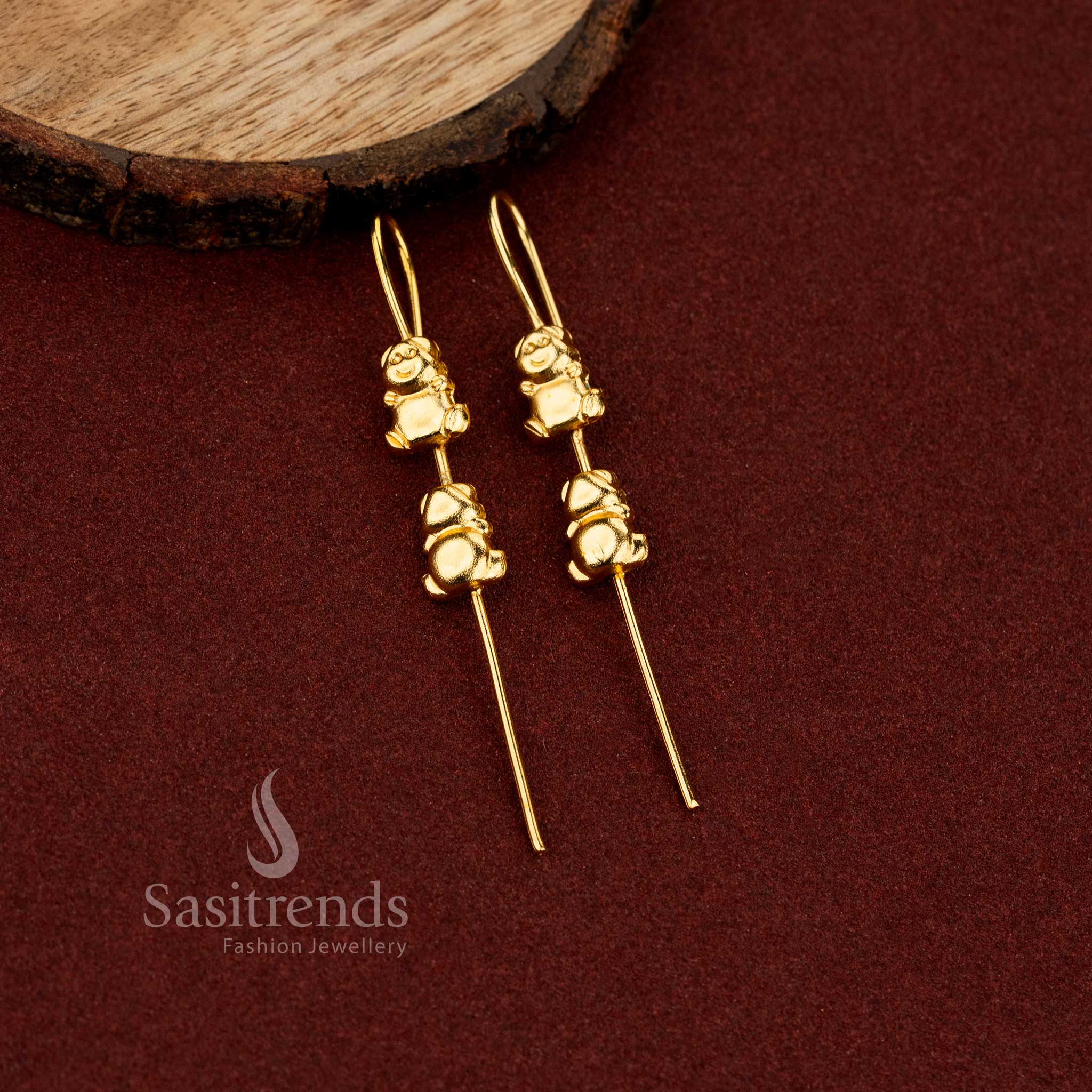 Sasitrends designer bear motif 24K gold plated ear cuff earrings crafted with stylish detailing for modern fashion lovers
