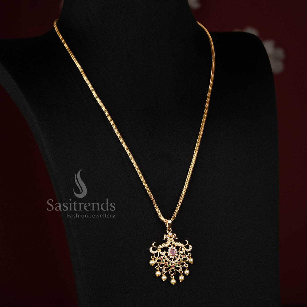 sasitrends twin peacock ad stone pendant necklace pearl clusters 