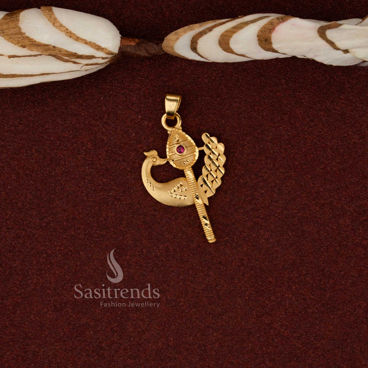 Sasitrends elegant 24K micro gold plated ethnic peacock vel forming pendant crafted with refined temple inspired design for cultural occasions