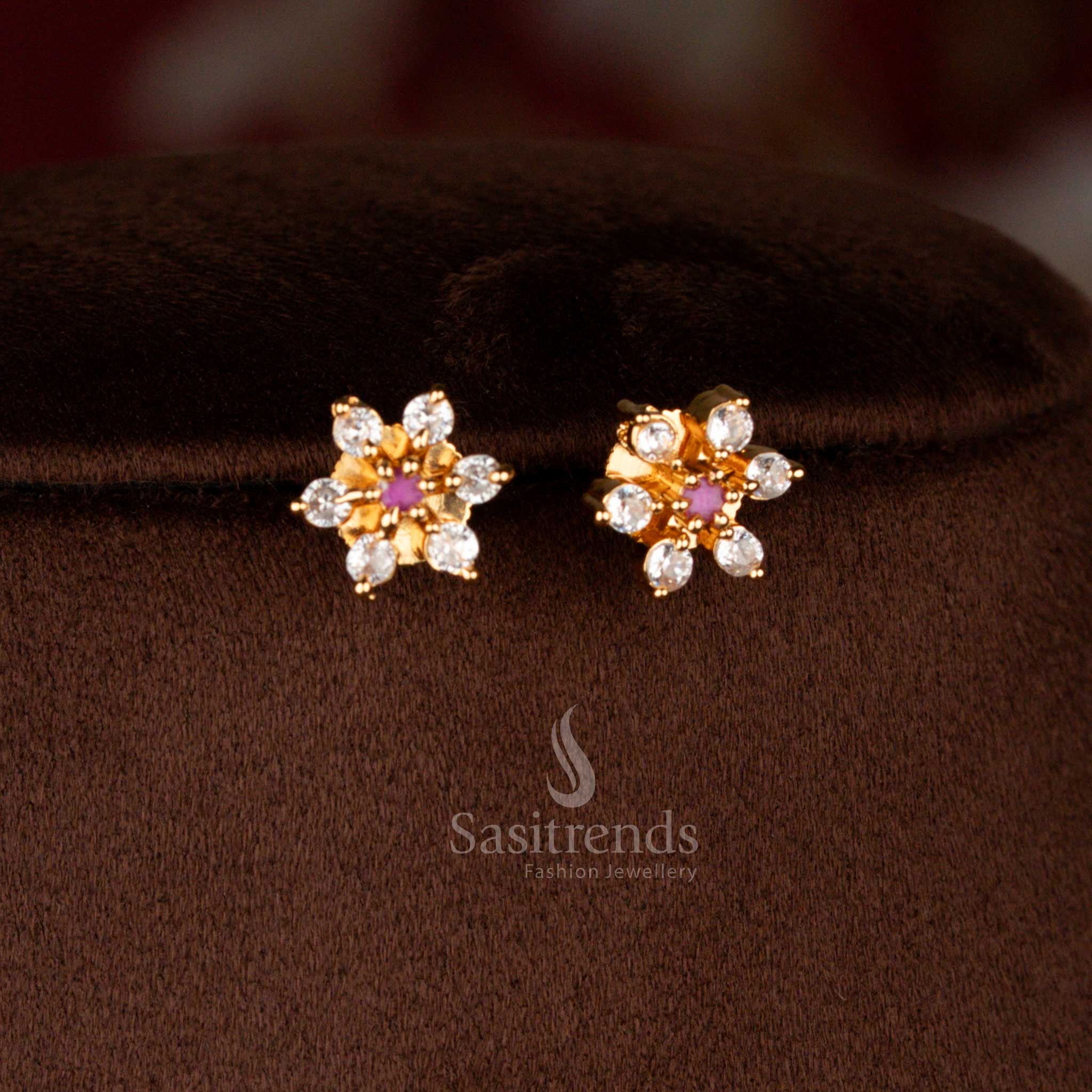 Amazing Micro Gold Plated Floral Short & Long Necklace Jewellery Set with American Diamond Stones | One Gram Guaranteed Festive Wear - Sasitrends