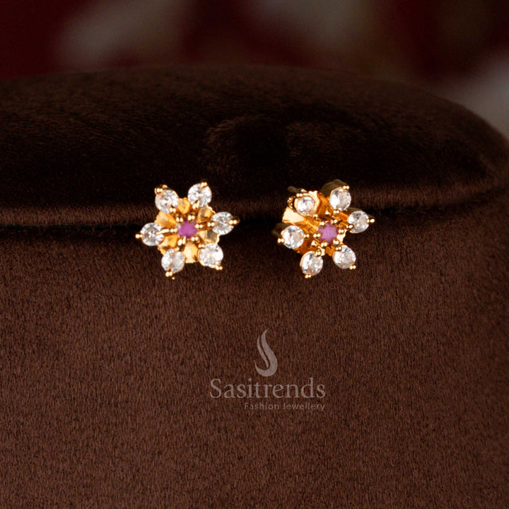 Amazing Micro Gold Plated Floral Short & Long Necklace Jewellery Set with American Diamond Stones | One Gram Guaranteed Festive Wear - Sasitrends