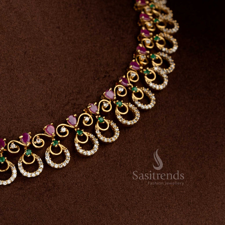 Sasitrends elegant crescent motif multi American Diamond necklace jewellery set for festive saree wear