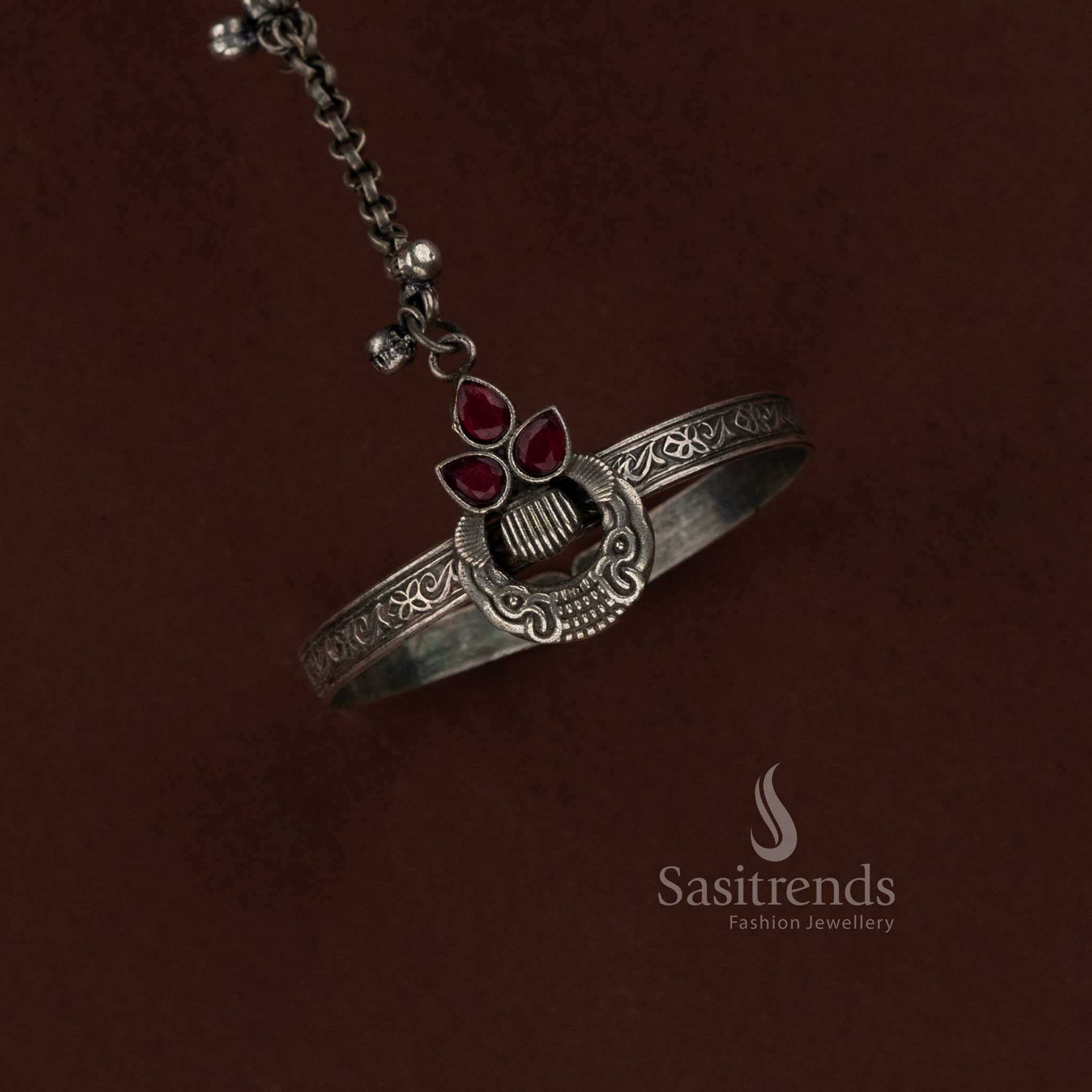 Sasitrends elegant oxidised finger ring and kada bracelet jewellery crafted with intricate ethnic detailing for Navarathri traditions and festive attire