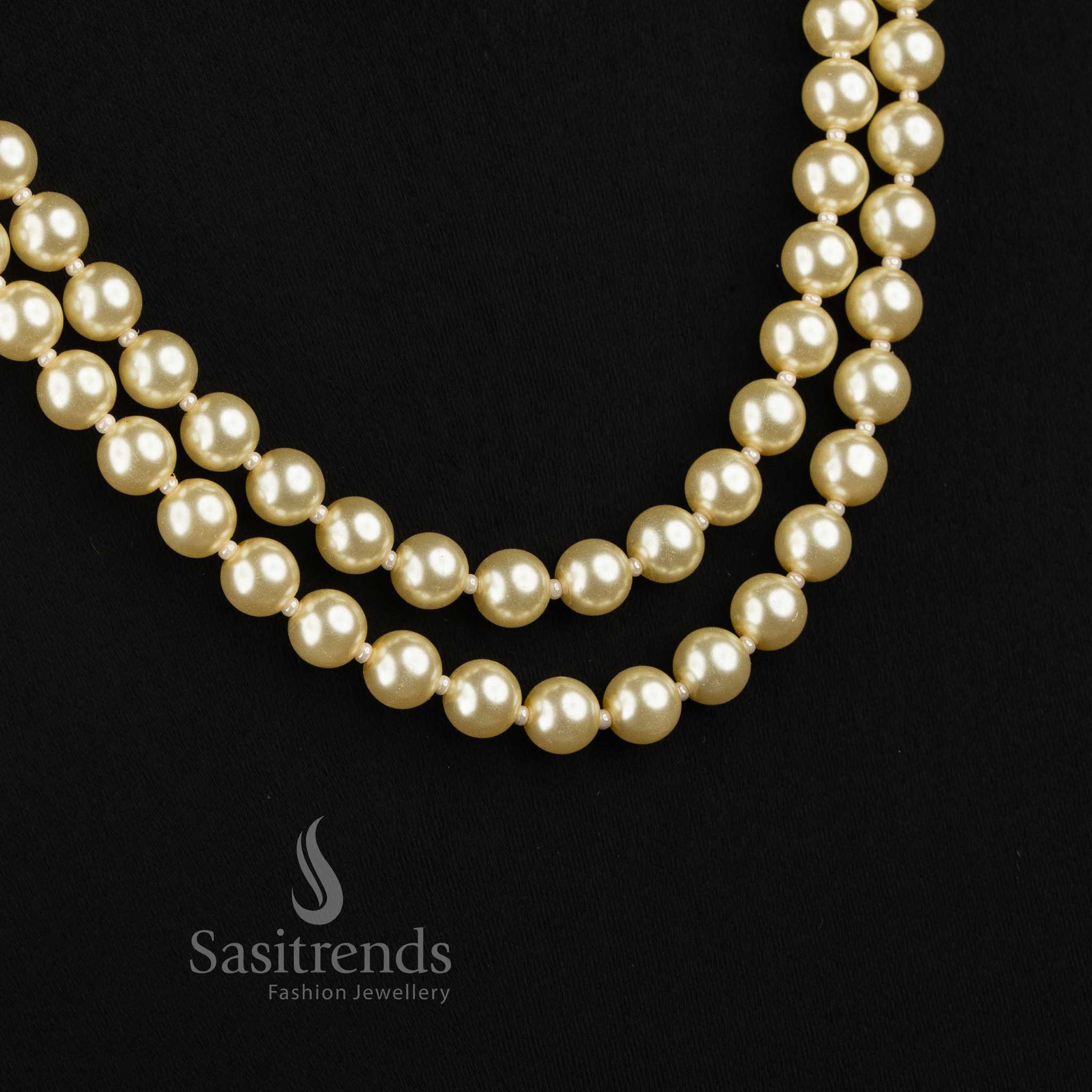 Sasitrends elegant shell pearl long mala necklace with 2 layer and 3 layer statement traditional jewellery design