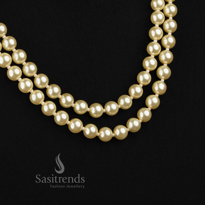 Sasitrends elegant shell pearl long mala necklace with 2 layer and 3 layer statement traditional jewellery design