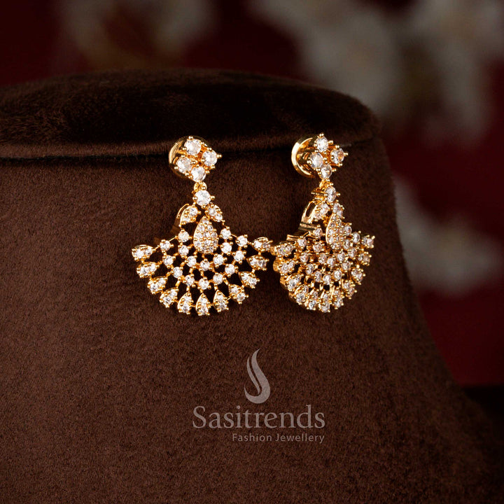 Sasitrends micro gold plated white American Diamond necklace set showcasing layered arc pendant and refined chain detailing