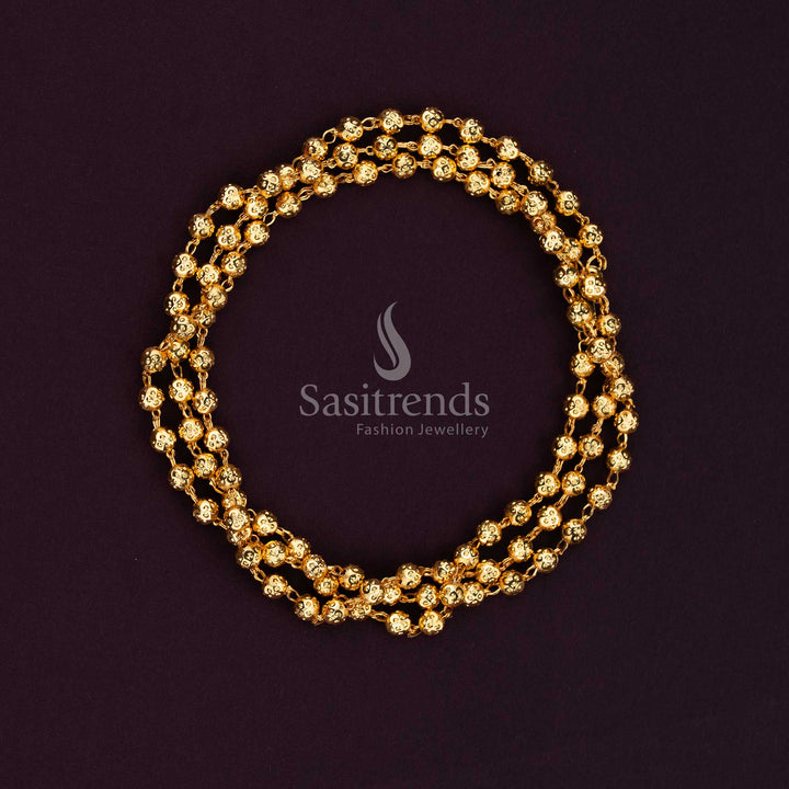 Sasitrends ethnic 24K micro gold plated designer ball chain crafted with detailed textured pattern for classic traditional styling