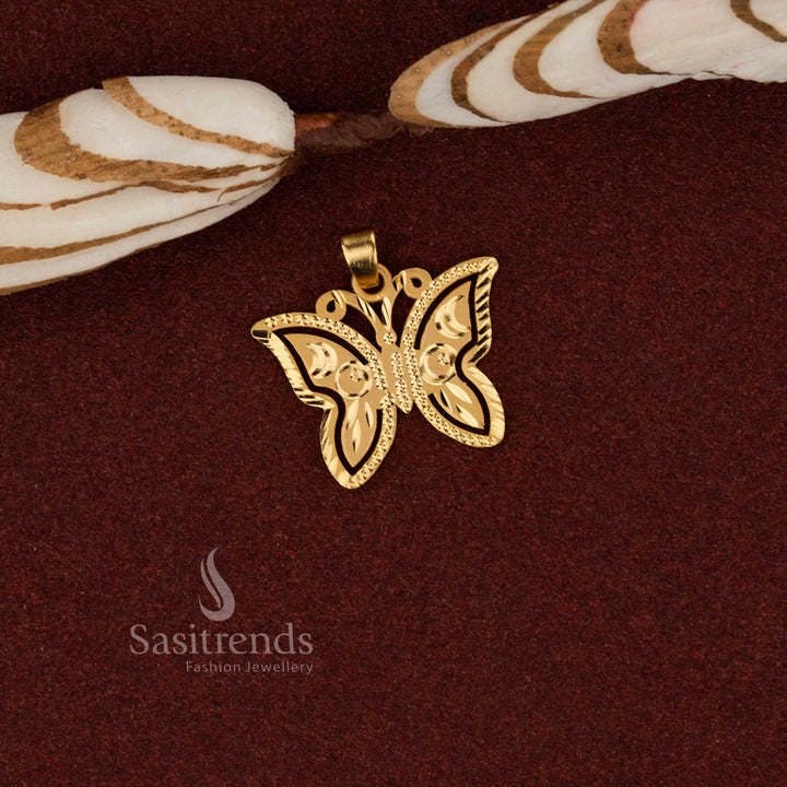 Sasitrends ethnic 24K micro gold plated classic butterfly forming pendant crafted with traditional detailing for cultural wear and devotional occasions