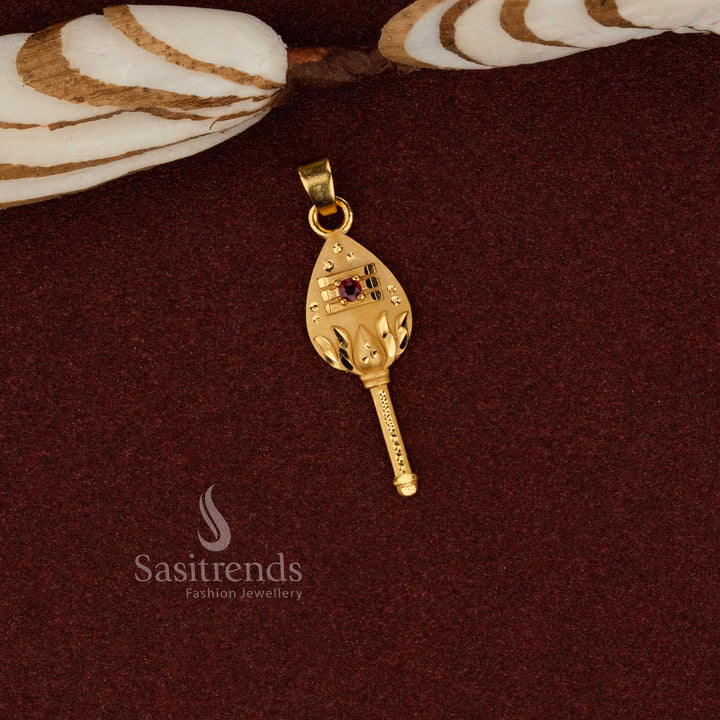 Sasitrends ethnic 24K micro gold plated forming vel pendant designed with traditional temple style craftsmanship ideal for cultural functions, spiritual events and classic ethnic fashion