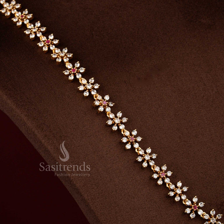 Amazing Micro Gold Plated Floral Short & Long Necklace Jewellery Set with American Diamond Stones | One Gram Guaranteed Festive Wear - Sasitrends