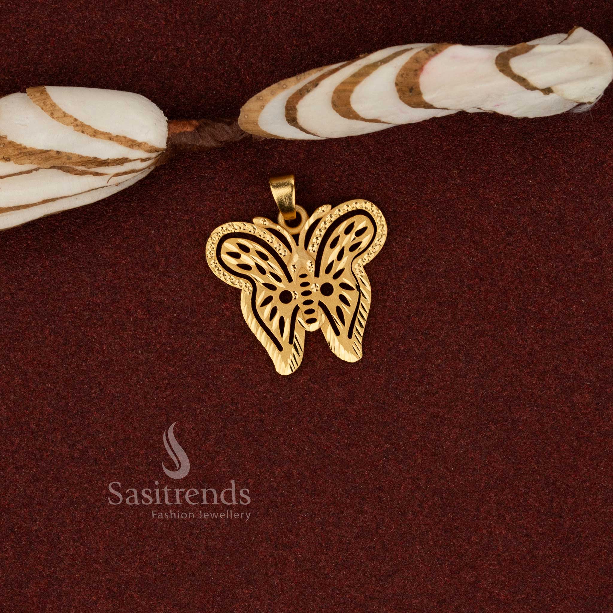 Sasitrends ethnic heritage design 24K micro gold plated butterfly forming pendant crafted for traditional jewellery lovers seeking timeless cultural elegance
