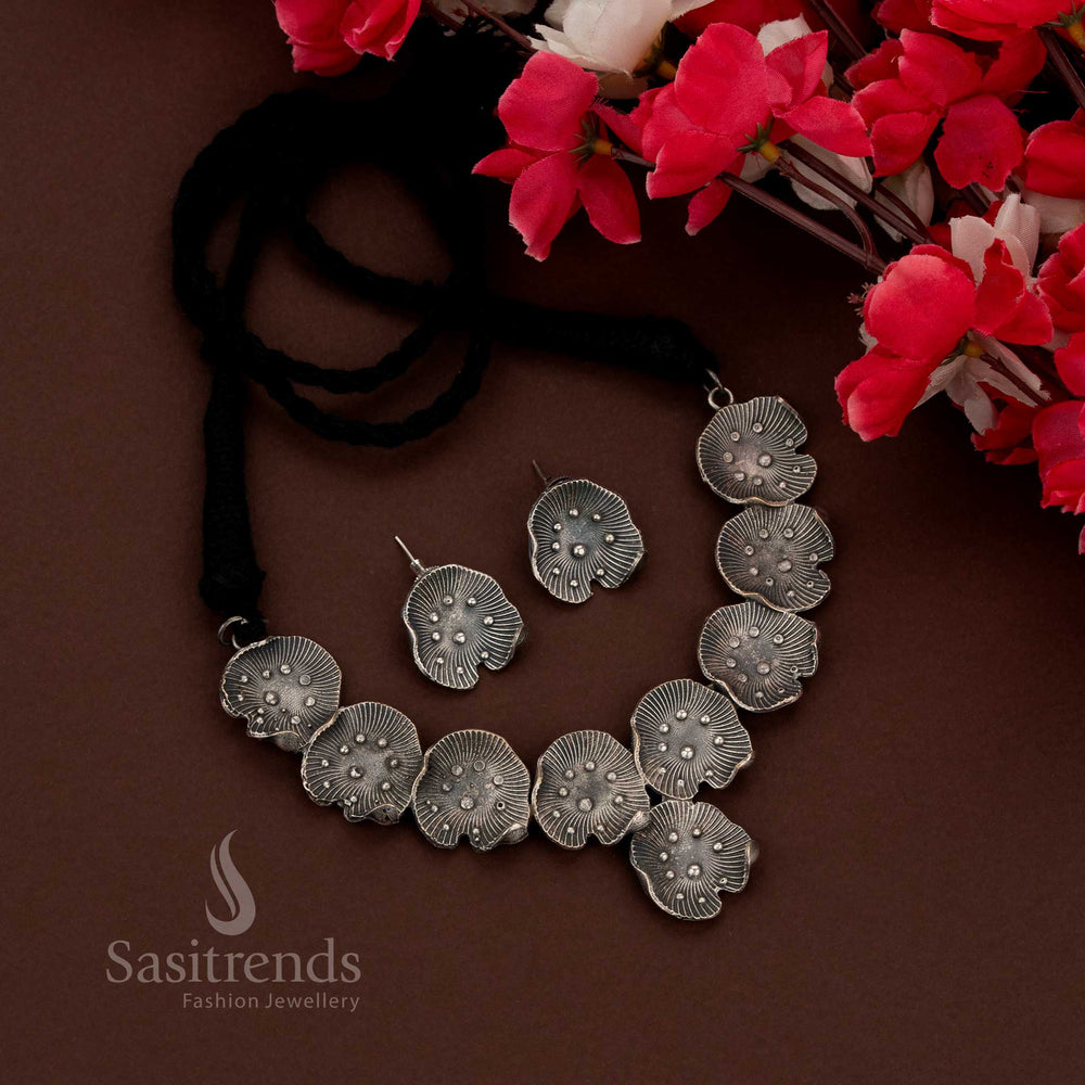 Sasitrends jewellery floral oxidised necklace set collection with fringe and petal link designs