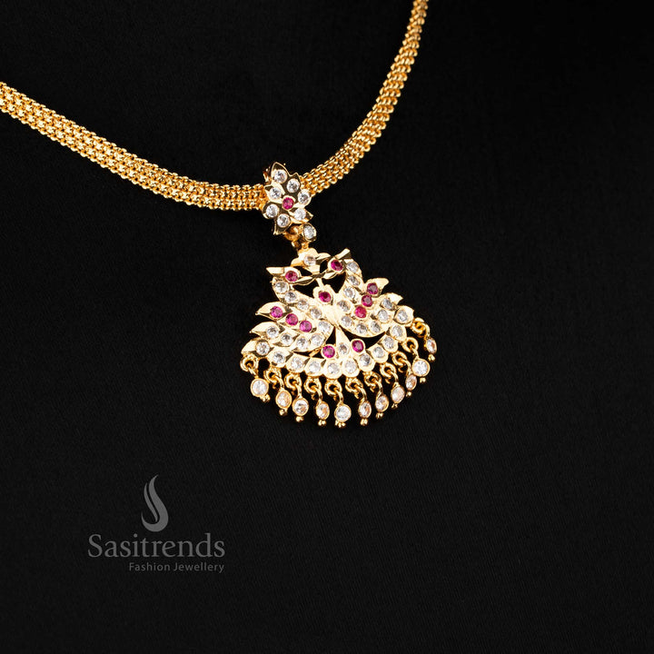 Sasitrends ethnic impon pendant chain necklace crafted with graceful peacock design and hanging stone detailing suitable for traditional and celebration wear