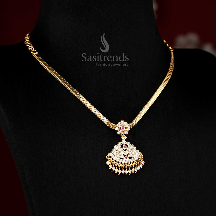 Sasitrends ethnic micro gold plated addigai style pendant necklace designed with refined traditional detailing suitable for cultural attire and heritage jewellery styling