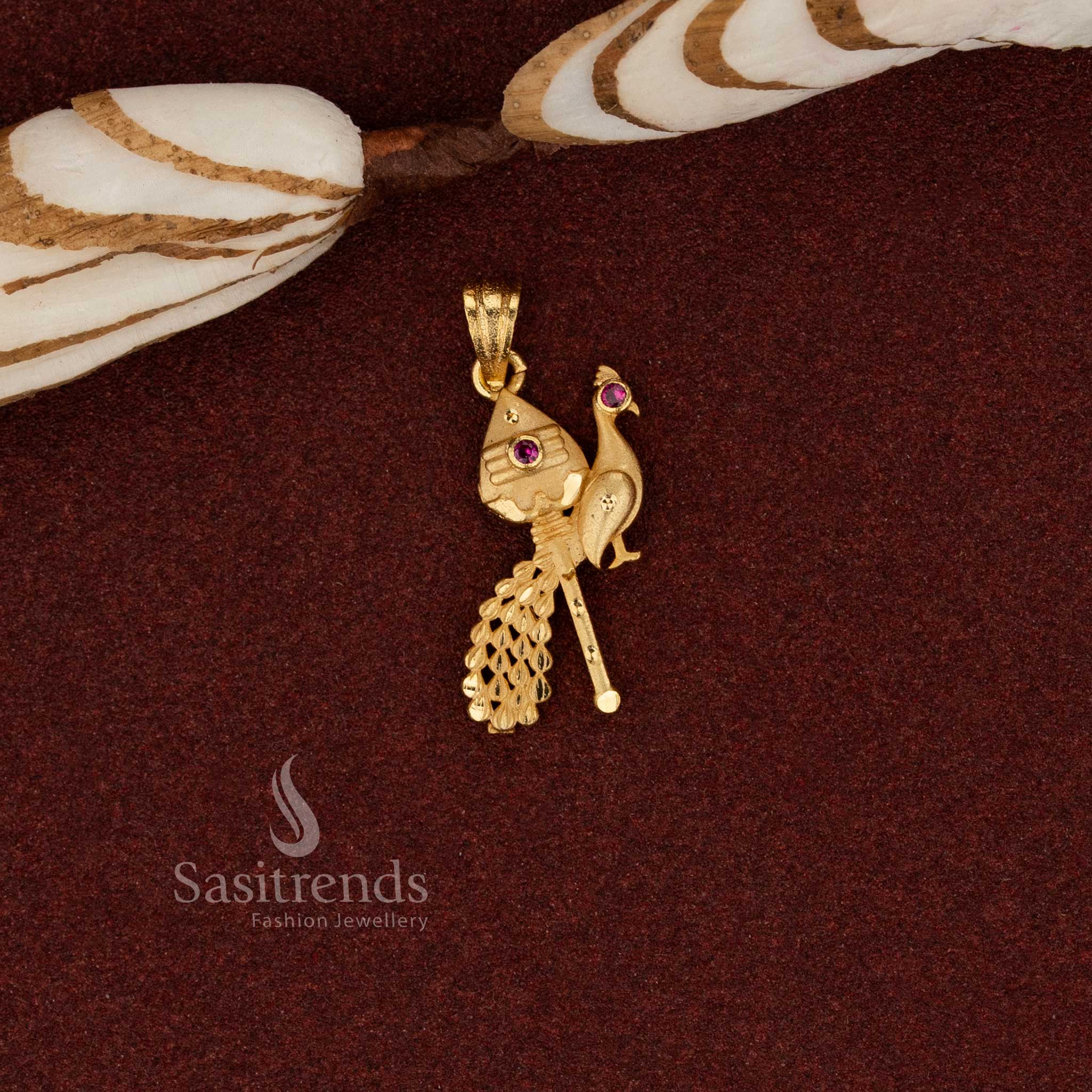 Sasitrends ethnic temple inspired 24K micro gold plated forming pendant featuring intricate traditional artwork designed for cultural occasions and heritage jewellery collections